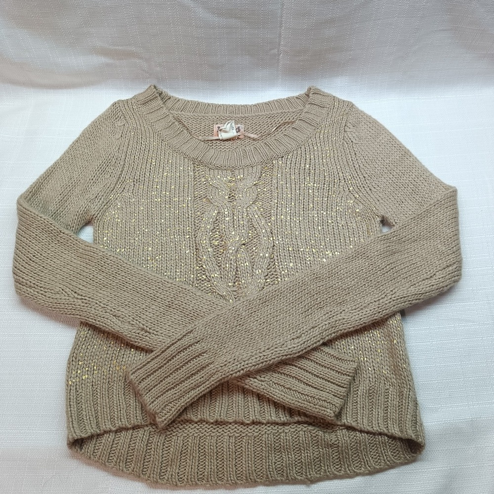 Vtg 90s MUDD Tan Gold Speck Cropped Knit Sweater Women's XS Y2K Acrylic